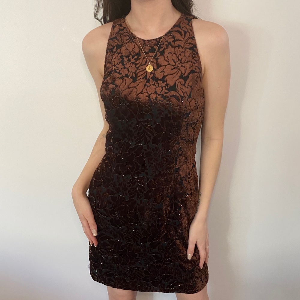 Vintage Chocolate Brown Velvet Beaded Dress